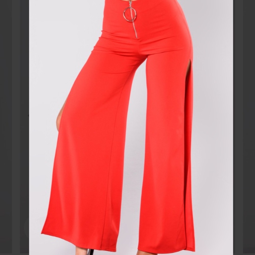 Side Slits Red Pants View 3